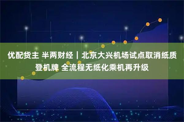 优配货主 半两财经｜北京大兴机场试点取消纸质登机牌 全流程无纸化乘机再升级