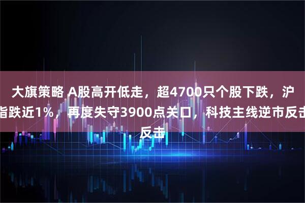 大旗策略 A股高开低走，超4700只个股下跌，沪指跌近1%，再度失守3900点关口，科技主线逆市反击